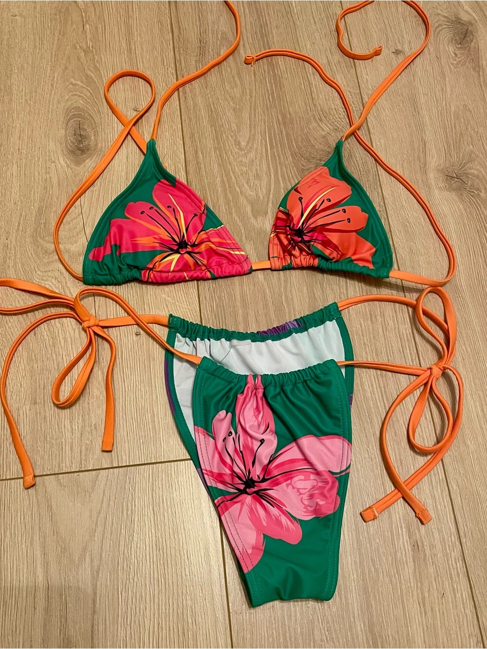 5 Bikini Set Bundle — Green, Floral, Orange Accents - Picture 3 of 9